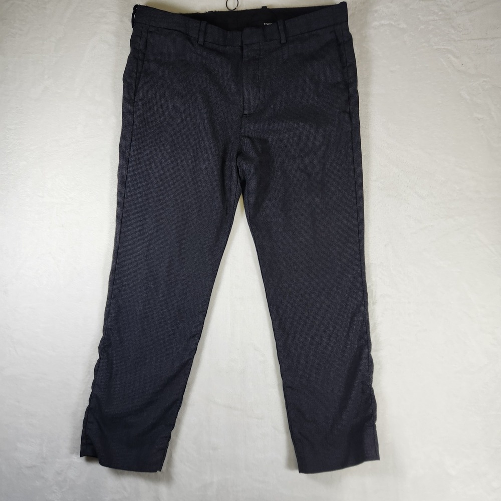 Theory Men's Dress Pants Size 34 Blue Gray Micro Houndstooth Career
